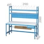 3412  – PACKAGING BENCH WITH 2 ROLL HOLDER BARS,  SHELVES AND PEGBOARD