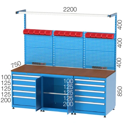 3424 – WORKBENCH WITH 10 DRAWERS, CUPBOARD AND LIGHTING SYSTEM