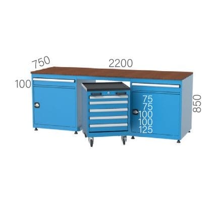 3491– WORKBENCH WITH 2 DRAWERS AND TOOL TROLLEY