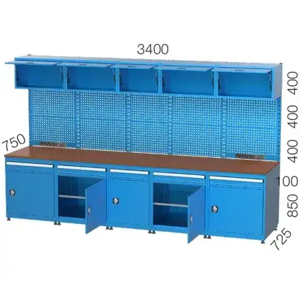 3508 – WORKBENCH WITH 5 DRAWERS, 5 UPPER CABINETS AND 5 CUPBOARDS
