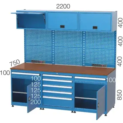 3529 – WORKBENCH WITH 7 DRAWERS, 2 CUPBOARDS AND 3 UPPER CABINET