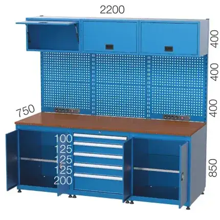 3546 – WORKBENCH WITH 5 DRAWERS, 2 CUPBOARDS AND 3 UPPER CABINET