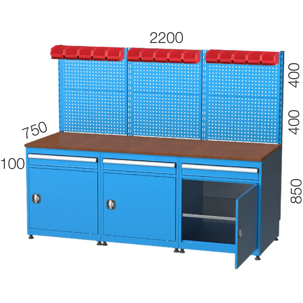 3578 – WORKBENCH WITH 3 CUPBOARDS AND PEGBOARD 3578 – WORKBENCH WITH 3 CUPBOARDS AND PEGBOARD