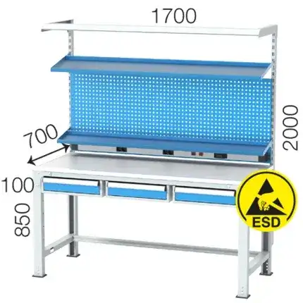 3632- ESD PLATE FIXED ELECTRONICS WORKBENCH WITH 3 DRAWERS AND LIGHTNING SYSTEM