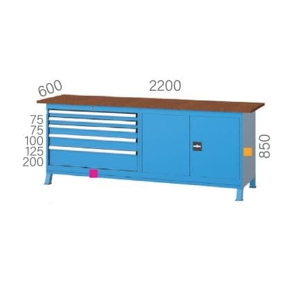 3643 – WORKBENCH WITH 5 DRAWERS AND CUPBOARD