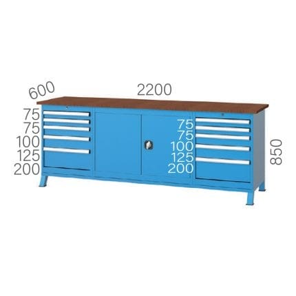 3646 – WORKBENCH WITH 10 DRAWERS AND CUPBOARD