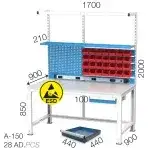 3656- ESD PLATE FIXED ELECTRONICS WORKBENCH WITH PEGBOARD AND 28 LINBIN BOXES