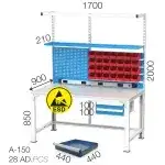 3657- ESD PLATE FIXED ELECTRONICS WORKBENCH WITH DRAWER AND 28 LINBIN BOXES