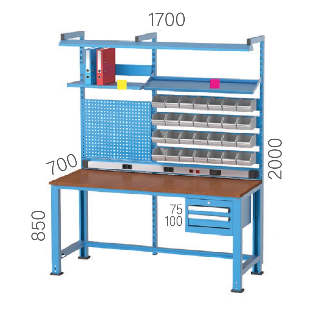3686 – WORKBENCH WITH 2 DRAWERS, PEGBOARD, LIGHTNING SYSTEM AND 28 LINBIN BOXES 3686 – WORKBENCH WITH 2 DRAWERS, PEGBOARD, LIGHTNING SYSTEM AND 28 LINBIN BOXES