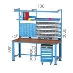 3686 – WORKBENCH WITH 2 DRAWERS,  PEGBOARD, LIGHTNING SYSTEM  AND 28 LINBIN BOXES