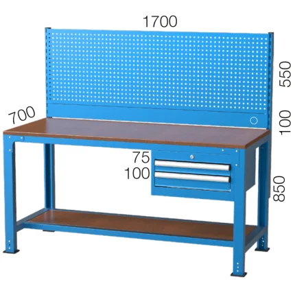 3714 –  WORKBENCH WITH 2 DRAWERS , PEGBOARD AND LOWER SHELF