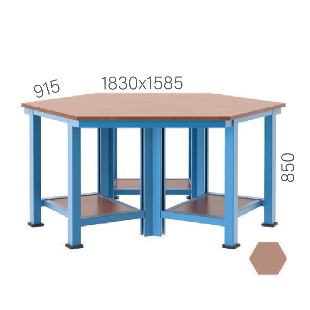 3825- HEXAGONAL WORKBENCH WITH 3 LOWER SHELVES 3825- HEXAGONAL WORKBENCH WITH 3 LOWER SHELVES