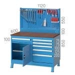 3919- WORKBENCH WITH 2 DRAWERS , 2 CUPBOARD AND PEGBOARD