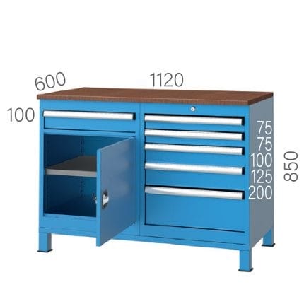 3922- WORKBENCH WITH 6 DRAWERS AND CUPBOARD