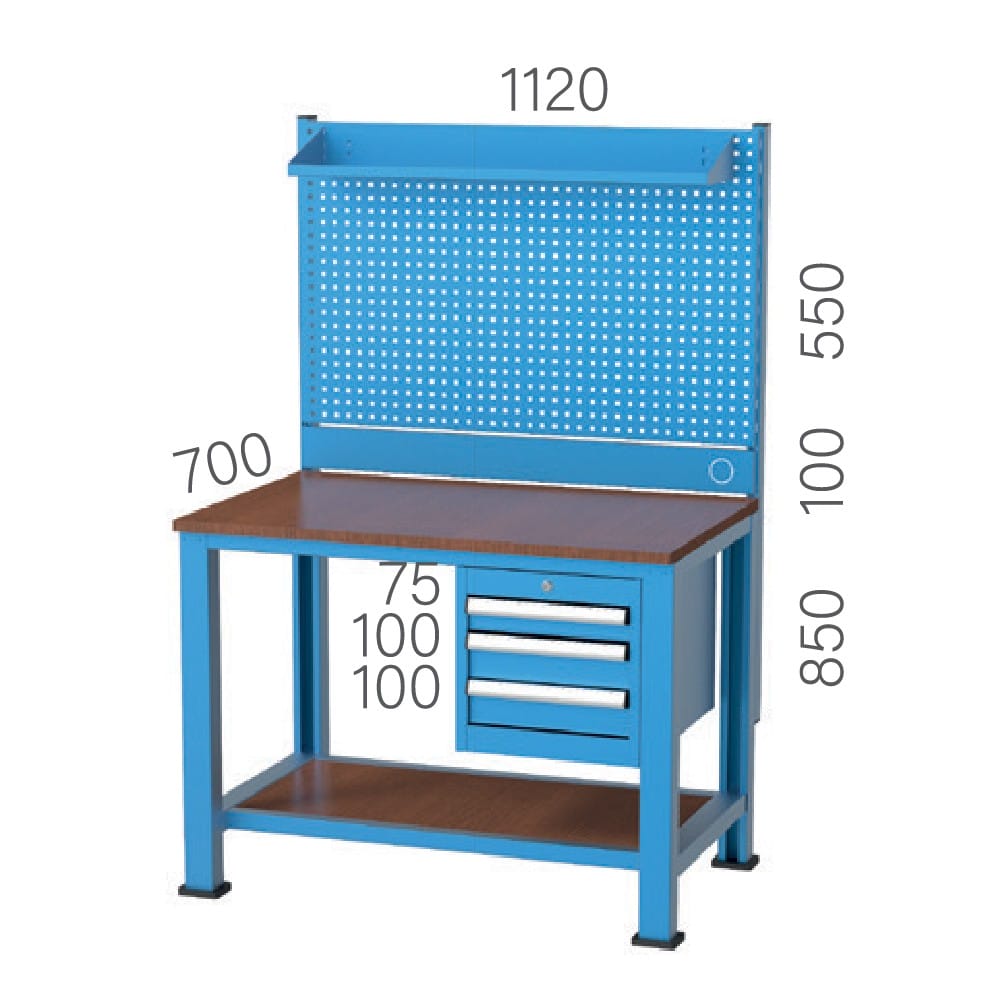 3942 – WORKBENCH WITH LOWER SHELF, 3 DRAWERS AND PEGBOARD 3942 – WORKBENCH WITH LOWER SHELF, 3 DRAWERS AND PEGBOARD