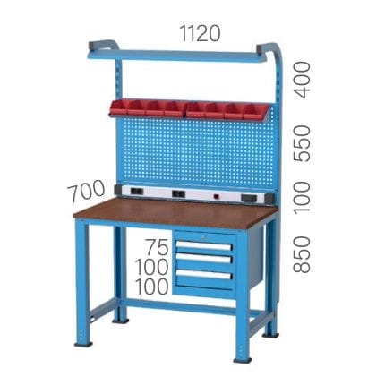3947 – WORKBENCH WITH 3 DRAWERS, PEGBOARD, POWER BAR  AND LIGHTING SYSTEM