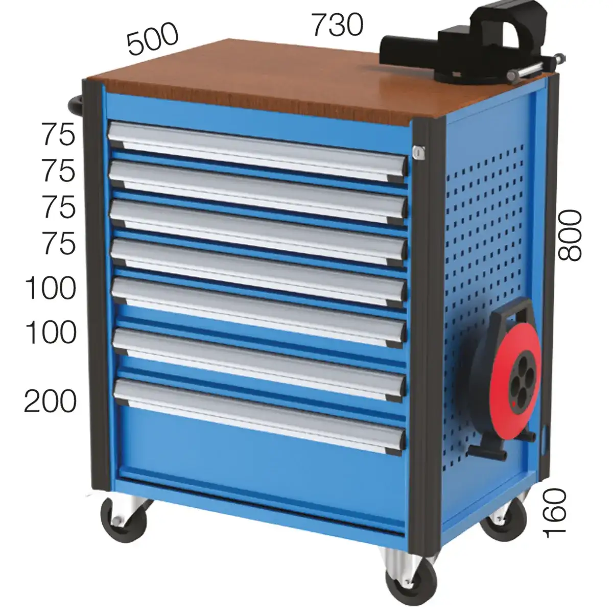 8587 – TOOL CART WITH 7 DRAWERS EXTENSION CABLE AND VICE 8587 – TOOL CART WITH 7 DRAWERS EXTENSION CABLE AND VICE