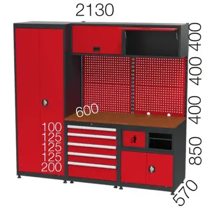 8935 – GARAGE SET WITH 5 DRAWERS , WORKBENCH , MATERIAL CABINET AND PEGBOARD