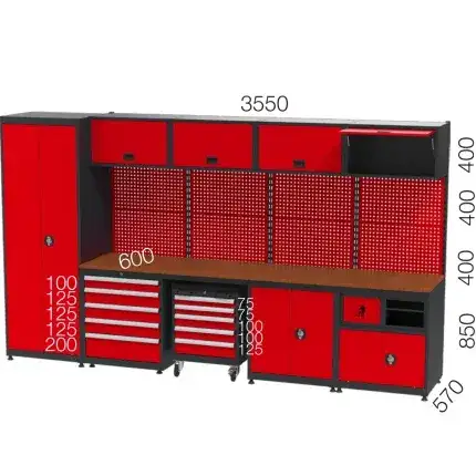8955 – GARAGE SET WITH 5 DRAWERS, WORKBENCH , MATERIAL CABINET, TOOL TROLLEY AND PEGBOARD