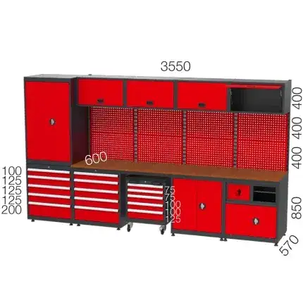 8960 – GARAGE SET WITH 10 DRAWERS, WORKBENCH , MATERIAL CABINET, TOOL TROLLEY AND PEGBOARD