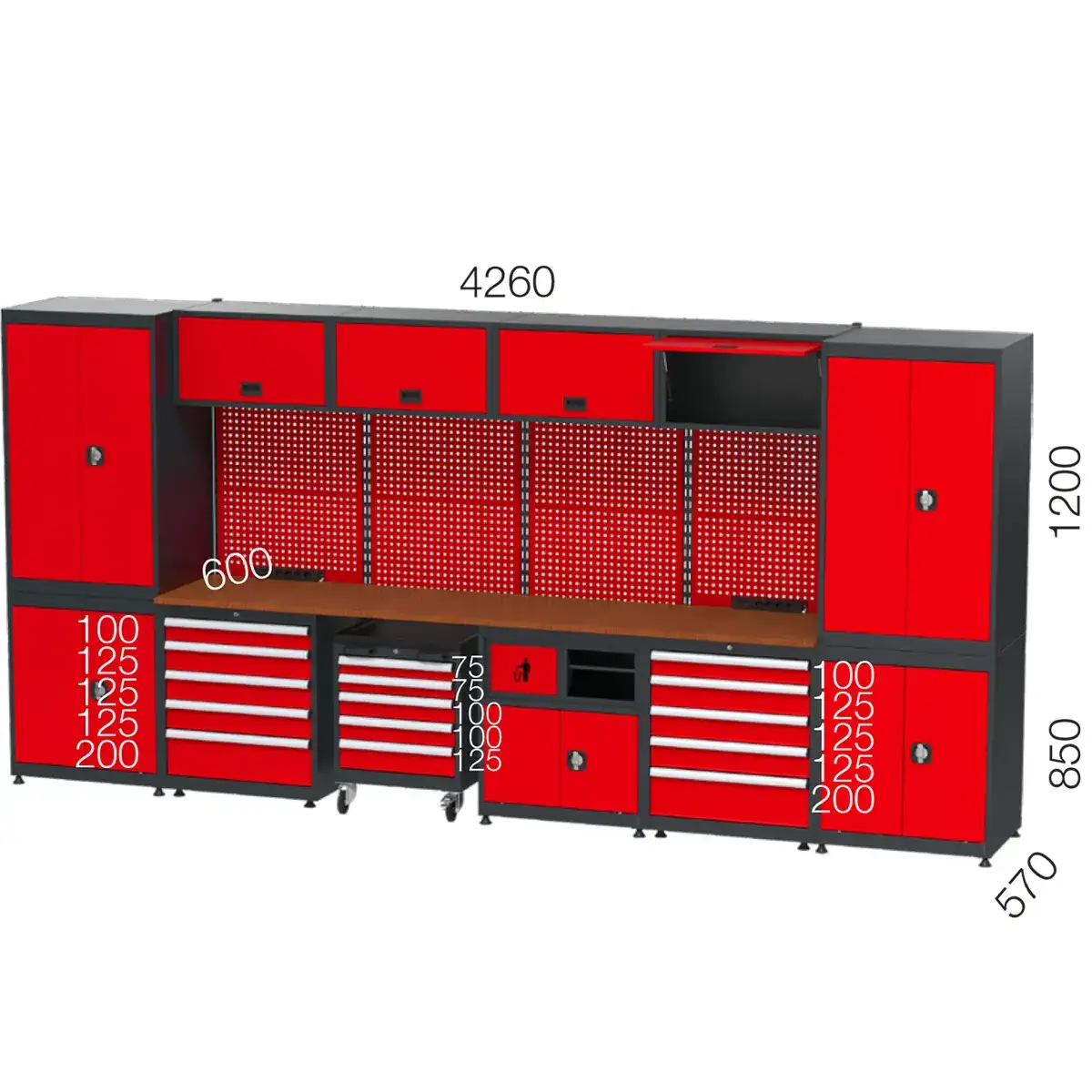 8965 – GARAGE SET WITH 10 DRAWERS, WORKBENCH , MATERIAL CABINETS, TOOL TROLLEY AND PEGBOARD 8965 – GARAGE SET WITH 10 DRAWERS, WORKBENCH , MATERIAL CABINETS, TOOL TROLLEY AND PEGBOARD
