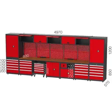 8980 – GARAGE SET WITH 20 DRAWERS , WORKBENCH , MATERIAL CABINETS, TOOL TROLLEY AND PEGBOARD