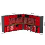 8990 – CORNER GARAGE SET WITH 20 DRAWERS, WORKBENCH, MATERIAL CABINETS, TOOL TROLLEY AND PEGBOARD
