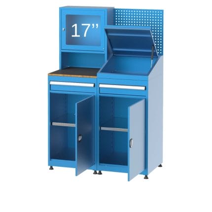 7325 – SINGLE DRAWER WITH CUPBOARD, 17″ LCD SCREEN COMPUTER CABINET WITH WORKBENCH AND LOWER SHELF