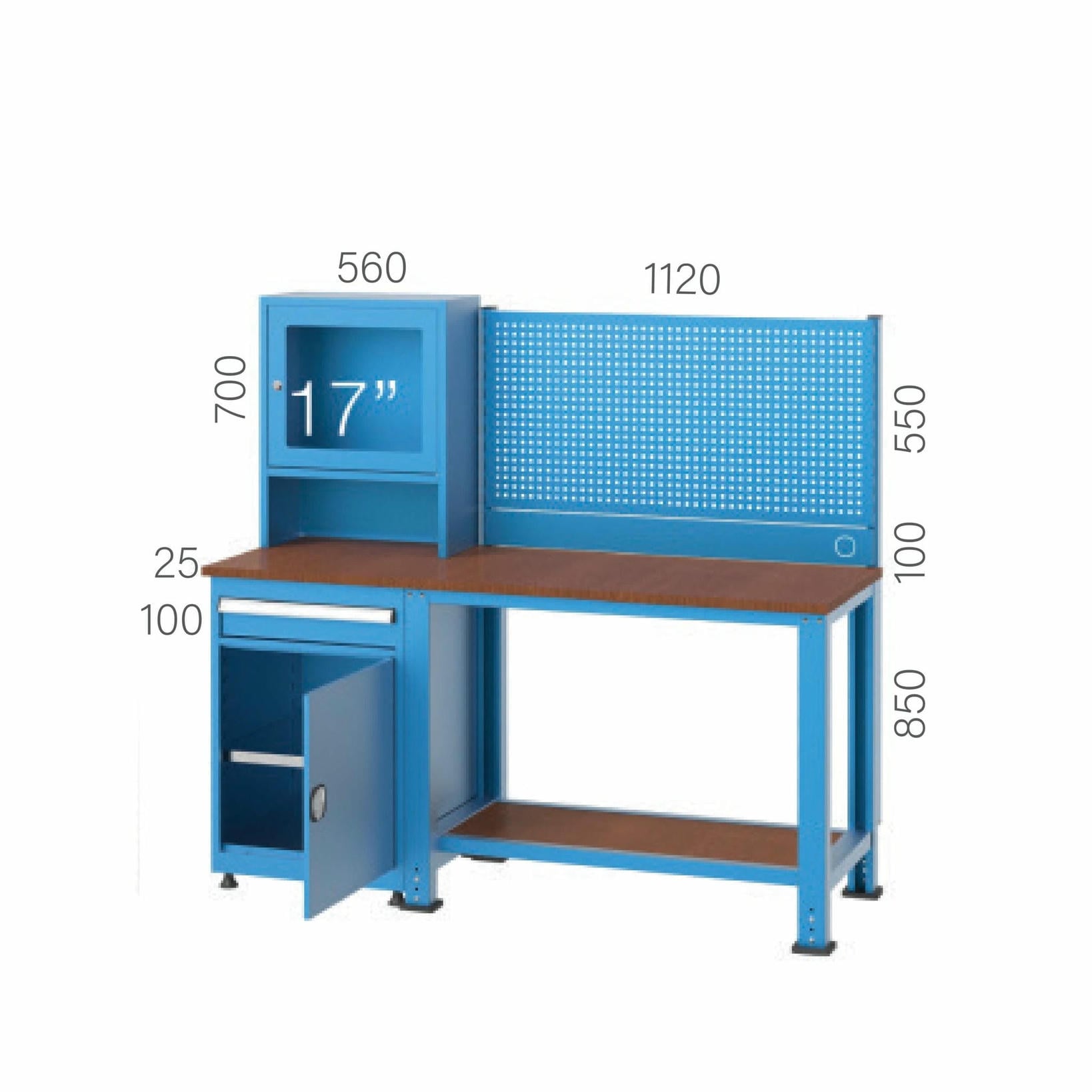 7325 – SINGLE DRAWER WITH CUPBOARD, 17″ LCD SCREEN COMPUTER CABINET WITH WORKBENCH AND LOWER SHELF