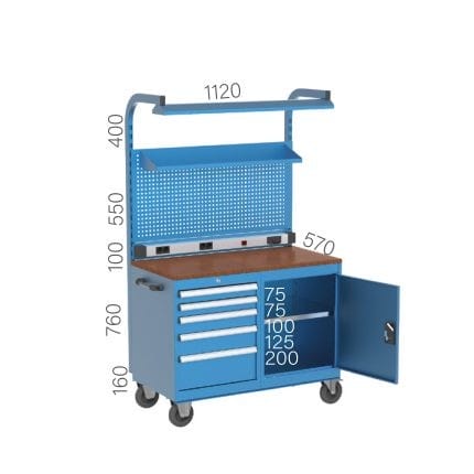 8030 – MOBILE WORKBENCH WITH 5 DRAWERS, CUPBOARD AND LIGHTING SYSTEMS