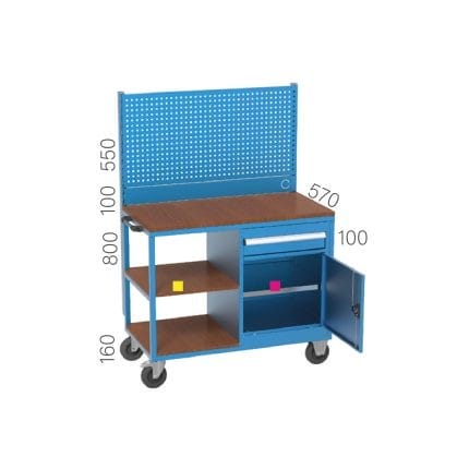 8051 – MOBILE WORKBENCH WITH CUPBOARD, 2 SHELVES AND PEGBOARD