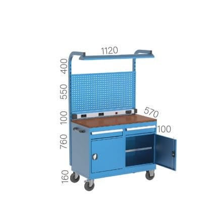 8053 – MOBILE WORKBENCH WITH 2 DRAWERS , 2 CUPBOARD AND LIGHTING SYSTEMS