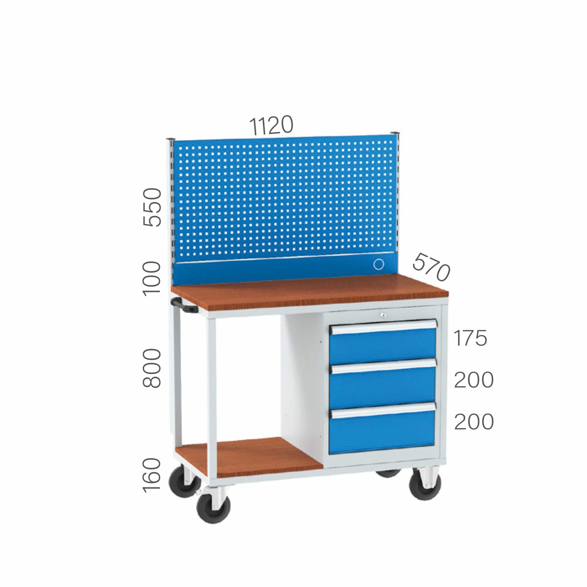 8140 – MOBILE WORKBENCH WITH 3 DRAWERS AND PEGBOARD 8140 – MOBILE WORKBENCH WITH 3 DRAWERS AND PEGBOARD