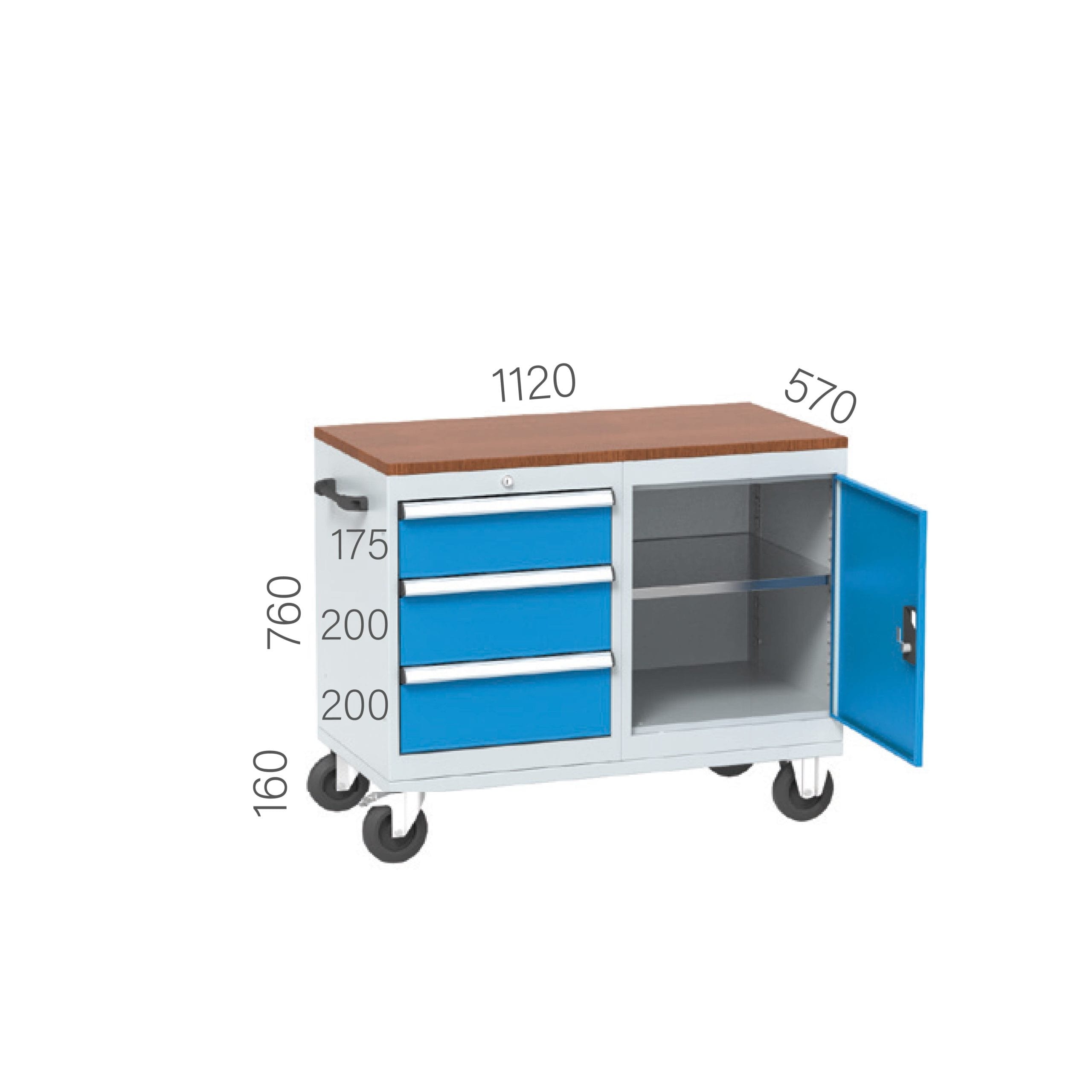 8145 – MOBILE WORKBENCH WITH 3 DRAWERS AND CUPBOARD 8145 – MOBILE WORKBENCH WITH 3 DRAWERS AND CUPBOARD