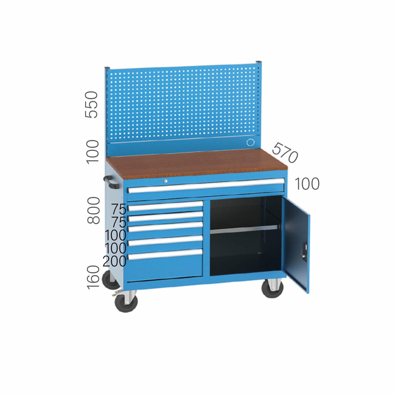 8340 – MOBILE WORKBENCH WITH 6 DRAWERS, CUPBOARD AND PEGBOARD 8340 – MOBILE WORKBENCH WITH 6 DRAWERS, CUPBOARD AND PEGBOARD