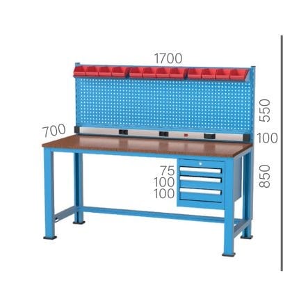 3135 – WORKBENCH WITH 3 DRAWERS , PEGBOARD  POWER BAR AND LINBIN BOXES