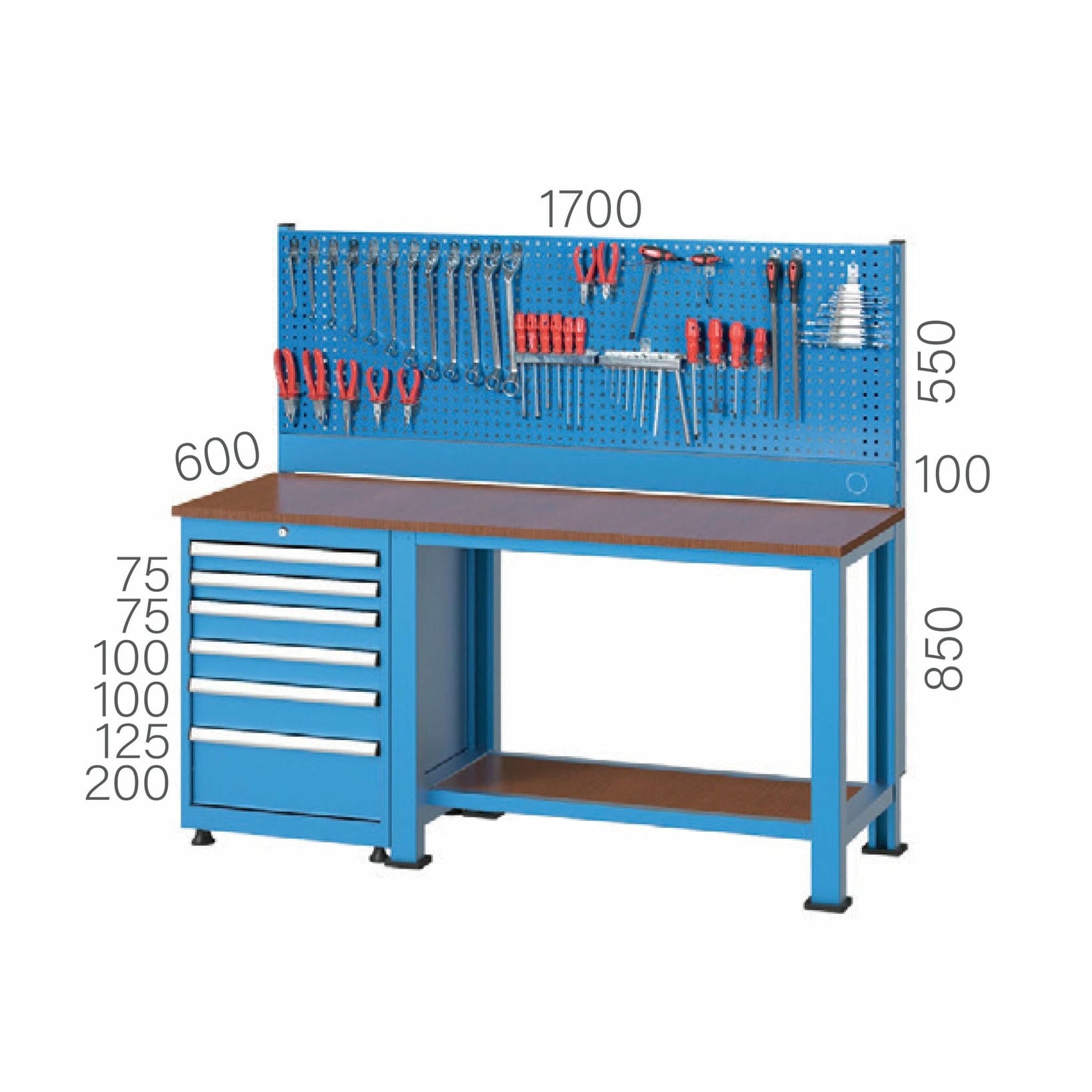 3186 – WORKBENCH WITH 6 DRAWERS LOWER SHELF AND TOOL PANEL 3186 – WORKBENCH WITH 6 DRAWERS LOWER SHELF AND TOOL PANEL