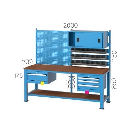 3265 – WORKBENCH WITH 3 DRAWERS, LINBIN BOXES  AND UPPER CABINET