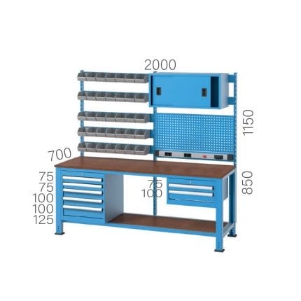 3280 – WORKBENCH WITH 7 DRAWERS, LINBIN BOXES AND UPPER CABINET