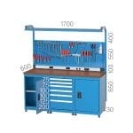 3595 – WORKBENCH WITH 3 CUPBOARDS, PEGBOARD AND LIGHTNING SYSTEMS