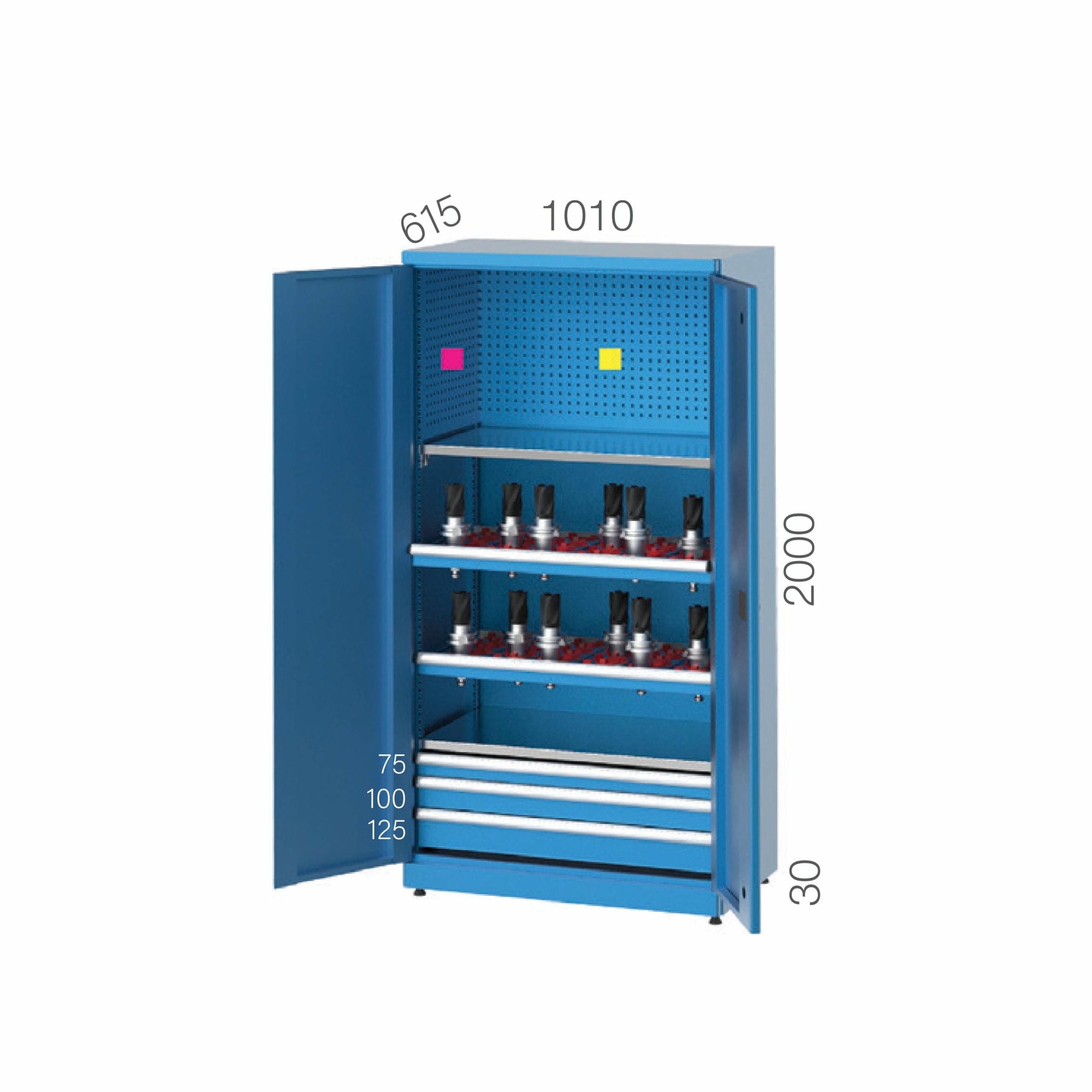 2160 – CNC TOOL STORAGE CABINET WITH 48PCS MORSE HOLDERS 3 DRAWERS 2 SHELVES AND PEGBOARD 2160 – CNC TOOL STORAGE CABINET WITH 48PCS MORSE HOLDERS 3 DRAWERS 2 SHELVES AND PEGBOARD