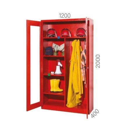 7490 – FIRE EQUIPMENT CABINET WITH DIVIDED SHELVES AND PLEXIGLASS DOORS